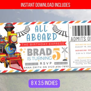 EDITABLE Train Birthday Ticket Invitation Template, Boarding Party Invite, All Aboard Birthday Express Digital Template Instant Download