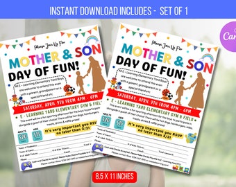 EDITABLE Mother and Son Day of Fun, School Sport Day Event Invite, Family Game Night Fundraiser, PTO PTA Instant Download