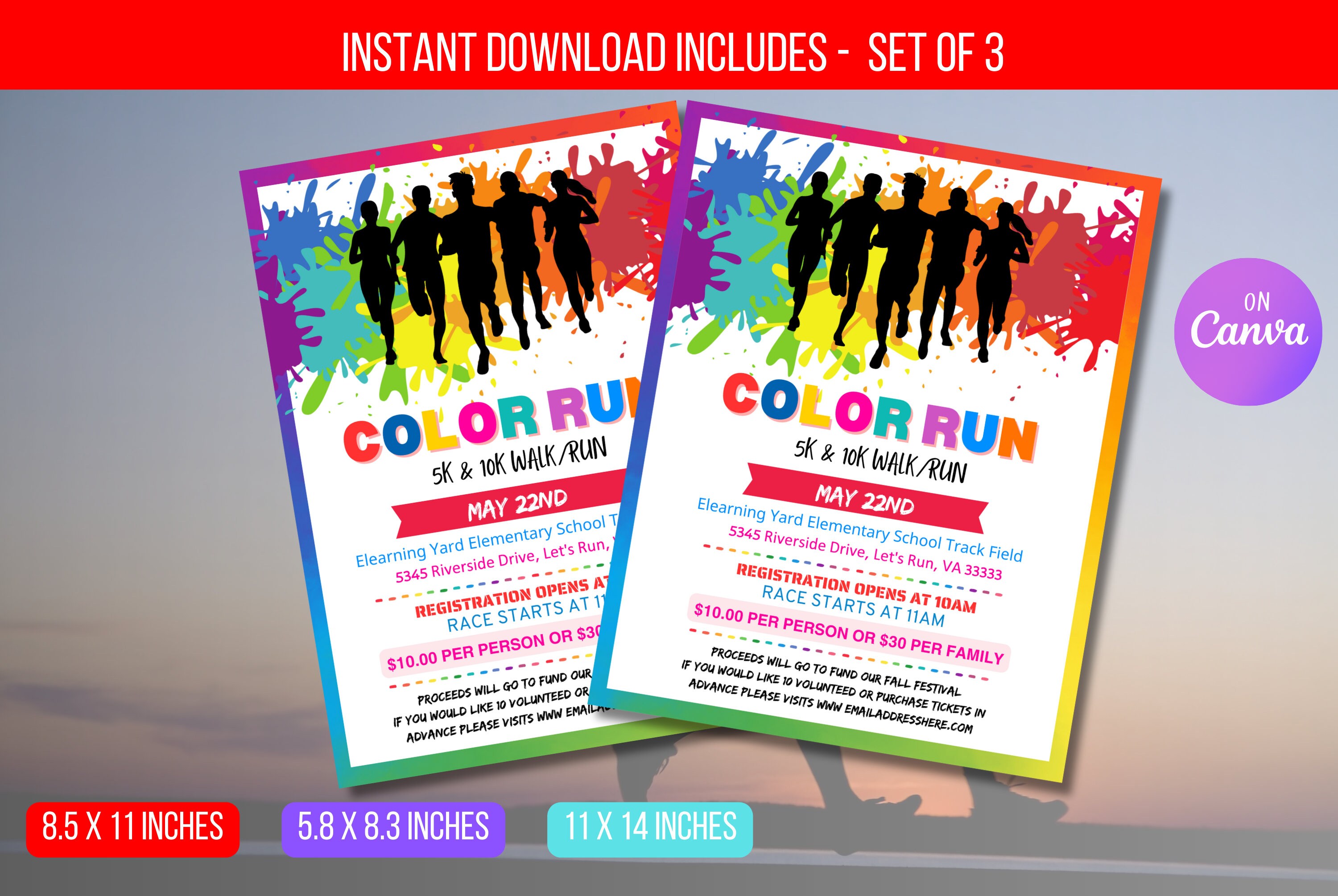 EDITABLE Color Run Invitation Flyer, School Community Fundraiser Event ...