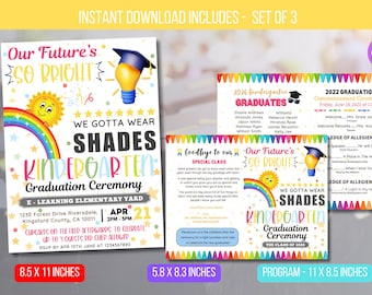 EDITABLE Our Future is Bright, Kindergarten Graduation Bundle, Kindergarten Preschool Grad School Ceremony Program Diploma Instant Download