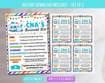 BEWERKBARE CNA Survival Kit cadeaukaartjes, National Nursing Assistants Day, CNA Appreciation Week, bedankkaart, afdrukbare Instant Download