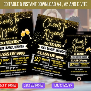 EDITABLE High School Reunion, Class Reunion Invitation, College Reunion Party Light Glitters Invite School Template Instant Download