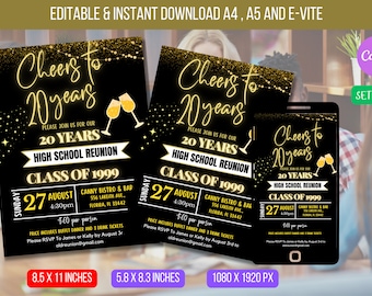 EDITABLE High School Reunion, Class Reunion Invitation, College Reunion Party Light Glitters Invite School Template Instant Download