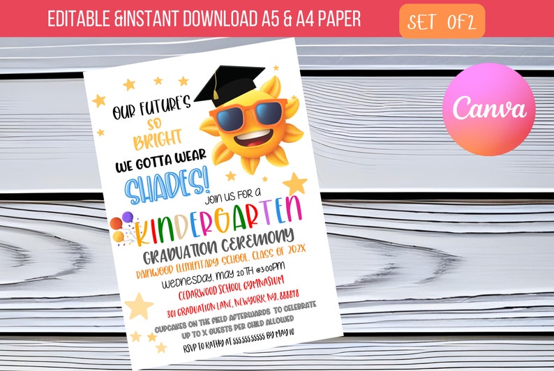 EDITABLE Kindergarten Graduation Invitation, Preschool Pre K Graduation ...