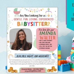 Editable Babysitter Flyer, Childcare Services Community Caretaker Printable Flyer, School Church Fundraiser Invite, Small Business TEMPLATE