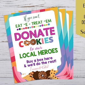 Girl Scout Cookie Donate Sign, Cookie Flyer, Cookie Sales, Editable Printable, Military Troops Sign, Poster and Flyer Sizes, Custom Text