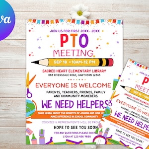 PTO/PTA Information Meeting Flyer, pto/pta Meeting Handout Flyer, School Fundraiser Event, Volunteer Recruitment Handout