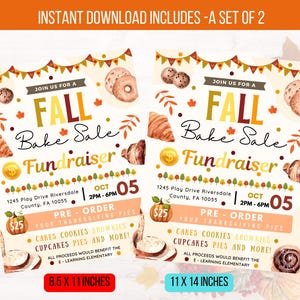 EDITABLE Fall Bake Sales Fundraiser Flyer, School Bake Sale, Church Fall Bake Sale Event, Community Bake Sale Invitation Instant Download