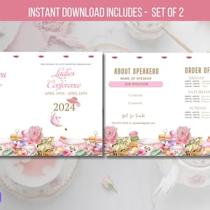 EDITABLE Ladies Tea Event Flyer Printable With Ladies Conference Event, Brunch Women&#39;s Ministry High Tea Coffee Order of Event Mother&#39;s Day