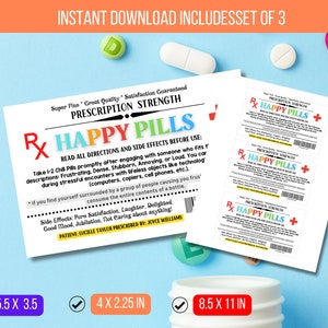 EDITABLE Happy Pills Label, Funny Gag Gift Professional Office Gift, Christmas Gift, Birthday Gift, Boss Gift, Cowork Gift Printable Label