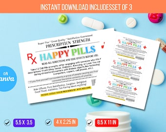 BEWERKBAAR Happy Pills-label, Funny Gag-cadeau professioneel kantoorcadeau, kerstcadeau, verjaardagscadeau, cadeau baas, afdrukbaar cadeau cowork-cadeau