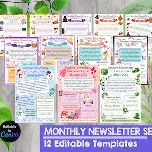 Editable Yearly/Monthly Newsletter Template Set, Classroom Printable Handout Flyer Bundle, PTO PTA Newsletter Bundle, School Events Handout