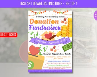 EDITABLE PTO PTA Donation Fundraiser Flyer Template, Fundraiser Flyer, Church School Flyer Event Digital Printable Template Instant Download