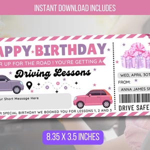 EDITIERBARE Fahrstunde Geschenkgutschein, Geburtstagsüberraschung Fahrschule Geschenkgutschein Ticket, Gutscheinticket, Teen Geschenkidee fahren lernen