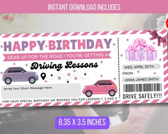 EDITABLE Driving Lesson Gift Voucher, Birthday Surprise Driving School Gift Voucher Ticket, Voucher Ticket, Teen Gift Idea Learn To Drive