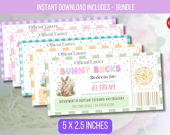 EDITABLE Easter Bunny Bucks, Fun Easter Basket Stuffer Reward, Easter Coupons, Easter Gift for Kids, Bunny Money Digital Instant Download