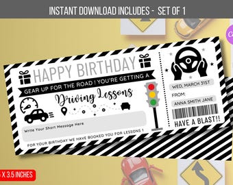 EDITABLE Driving Lesson Gift Voucher, Birthday Surprise Driving School Gift Voucher Ticket, Voucher Ticket, Teen Gift Idea Learn To Drive