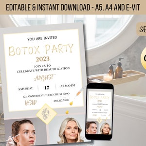 EDITABLE Botox Party Flyer, Botox Party Invitation, Botox Party Invite Template, Spa Flyer Template, Promotion Beauty Flyer Templates