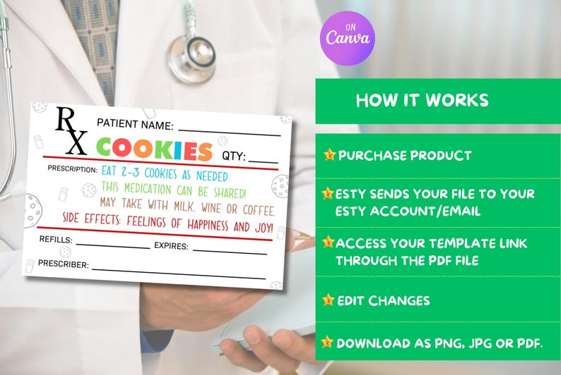 EDITABLE Cookie RX Prescription Label, Cookie Prescription Sticker ...