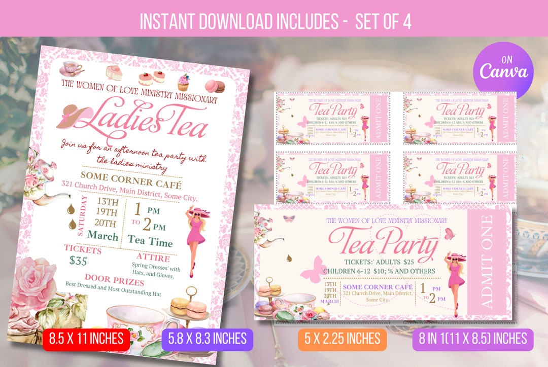 EDIATBLE Ladies Tea Party Event Flyer, Par-tea Invite Template, Brunch ...