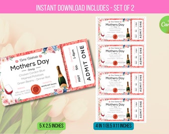 EDITIERBARE Mutter Brunch Ticket Vorlage, Muttertags Brunch Einladungskarte, Überraschungskarte Digitale Vorlage Sofortiger Download
