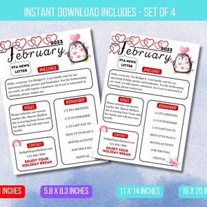 EDITABLE February Newsletter Template, Classroom Printable Handout Flyer, PTO PTA Newsletter Flyer, School Events Handout Instant Download