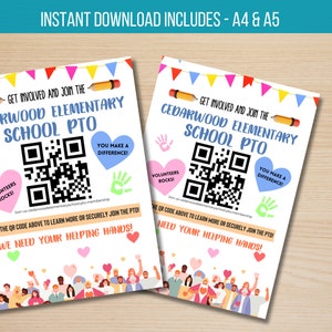 EDITABLE School Pto Pta Recruitment Flyer with QR Code, Printable Handout School Templat, Why Join Volunteers, We Need You, Instant Download