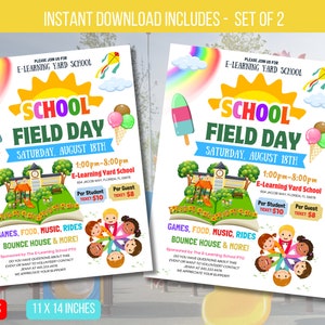 Flyer MODIFIABLE de la fête champêtre, l&#39;événement de collecte de fonds pour le carnaval d&#39;avantage familial de l&#39;école, Invitation imprimable PTA PTO, téléchargement immédiat