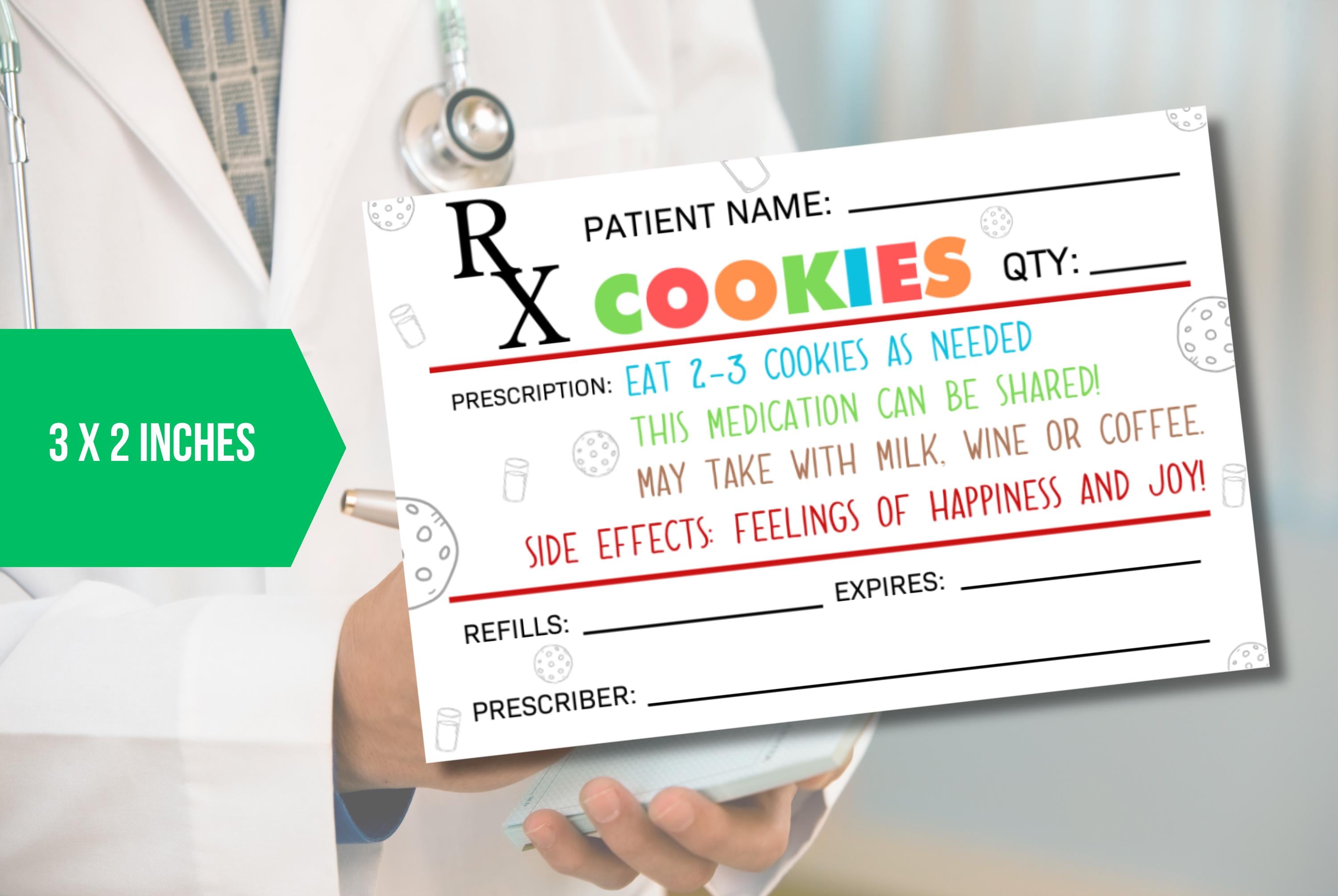 EDITABLE Cookie RX Prescription Label, Cookie Prescription Sticker ...