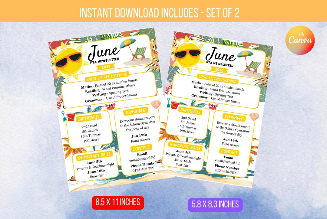 Editable june newsletter template classroom printable handout flyer