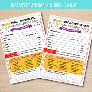 Printable PTO PTA Membership Form, Pto/pta Parent Volunteer Sign Up Form Template, Newsletter Instant Download, Back to School Recruitment