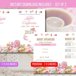 EDITABLE Ladies Tea Event Flyer Printable With Ladies Conference Event, Brunch Women&#39;s Ministry High Tea Coffee Order of Event Mother&#39;s Day