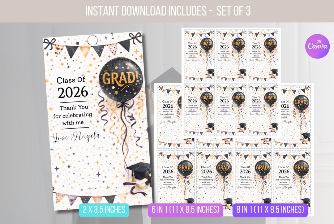 EDITABLE Graduation Class of 2026 Gift Tag, Grad Party Favor Tag ...