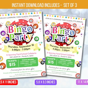 EDITIERBARE Bingo Party Flyer, Bingo Night Flyer, Schulgemeinschaft Party-Event einladen, Kirche druckbare digitale Einladung, sofortiger Download