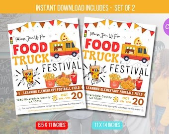 EDIATBLE Food Truck Festival Flyer Template, School Fundraiser, Community Event Flyer, Easy to use Template, Food Festival Instant Download