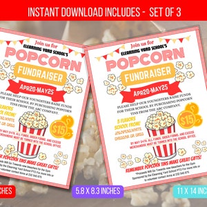 EDITABLE Popcorn Fundraiser Flyer Template, Non Profit Event Poster, PTA PTO School Popcorn Fundraiser Event, Popcorn Sale Marketing Flyer