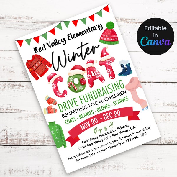 Winter Clothing Drive Flyer, Editable Winter Coat Drive Template, Holiday Coat Drive Charity Church Fundraiser, Holiday School coat Drive,