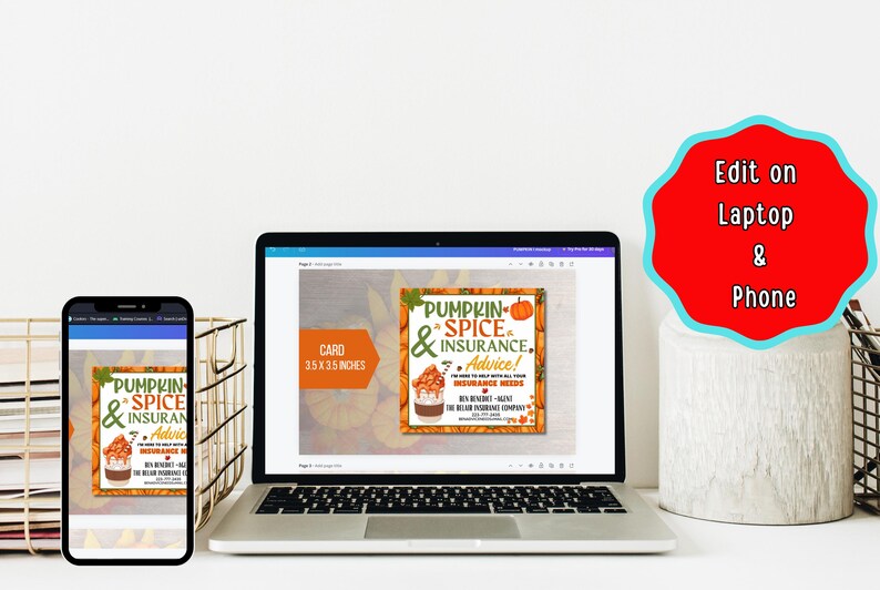 EDITABLE Pumpkin Spice & Insurance Advice Card, Fall Insurance