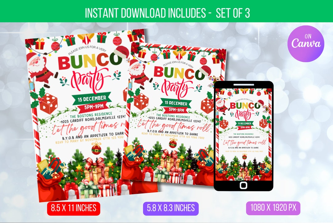 EDITABLE Christmas Bunco Party Invitation, Bunco Dice Party Template ...