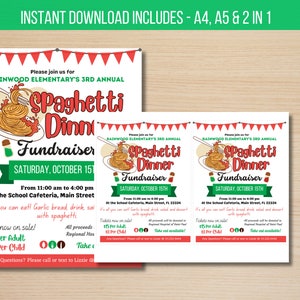 EDITABLE Spaghetti Dinner Fundraiser Invitation Flyer, School Event Charity Community Company Church, Digital Template Instant Download