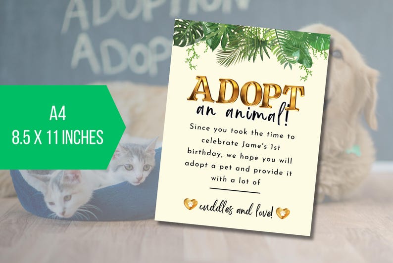 EDITABLE Adopt an Animal Printable Sign, Kitty Cat Party, Dog Adoption ...