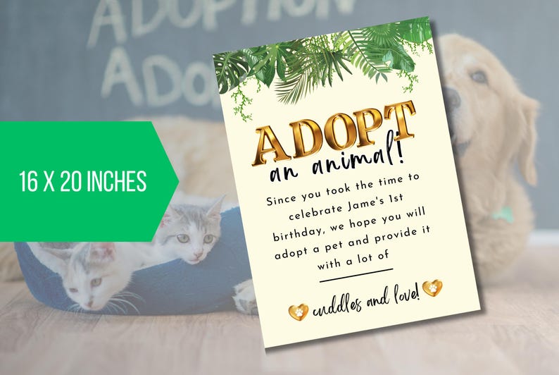 EDITABLE Adopt an Animal Printable Sign, Kitty Cat Party, Dog Adoption ...