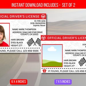 EDITBALE Race Car Drivers License Birthday Party Decorations, ID Badge Template For Kids License, Identification Card Instant Download