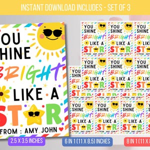 MODIFIABLE, vous brillez comme une étoile, étiquettes, étiquettes imprimables pour l'école, étiquette de fin d'année pour étudiant, étiquette de cadeau d'encouragement, téléchargement