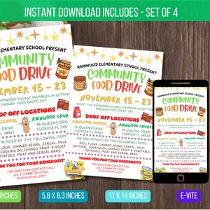 EDITABLE Community Food Drive Flyer, School Church Fundraiser Invite, PTA PTO Community Fundraiser Flyer Template Instant Download