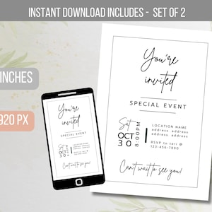 EDITABLE You&#39;re Invited Invitation, Modern Business Invitation, Special Event Invitation, Business Invitation Party Invite Instant Download