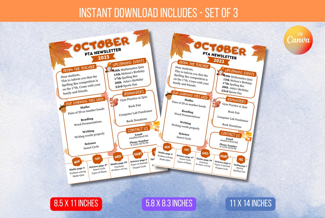 EDITABLE October Newsletter Template Classroom Printable Etsy