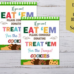 Girl Scout Cookie Donate Sign, Cookie Flyer, Cookie Sales, Editable Printable, Military Troops Sign, Poster and Flyer Sizes, Custom Text