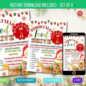 EDITABLE Christmas Food Drive Flyer, School Church Event Invite, PTA PTO Community Food Drive Event Flyer Template Instant Download