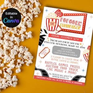 EDITABLE Popcorn Fundraiser Flyer Template, Non Profit Event Poster, PTA PTO School Popcorn Fundraiser Event, Popcorn Sale Marketing Flyer